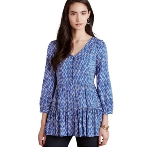 Anthropologie Tops - Moving Sale! 💘 Anthropologie Maeve Lila Tiered Tunic Top V-Neck Blue